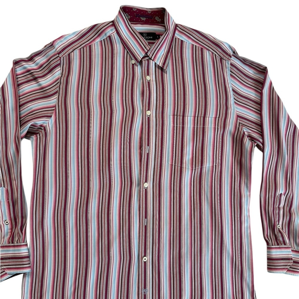 Bugatchi Uomo Men's Multicolored Button Up Long Sleeve Collared Dress Shirt Sz L - Picture 4 of 16